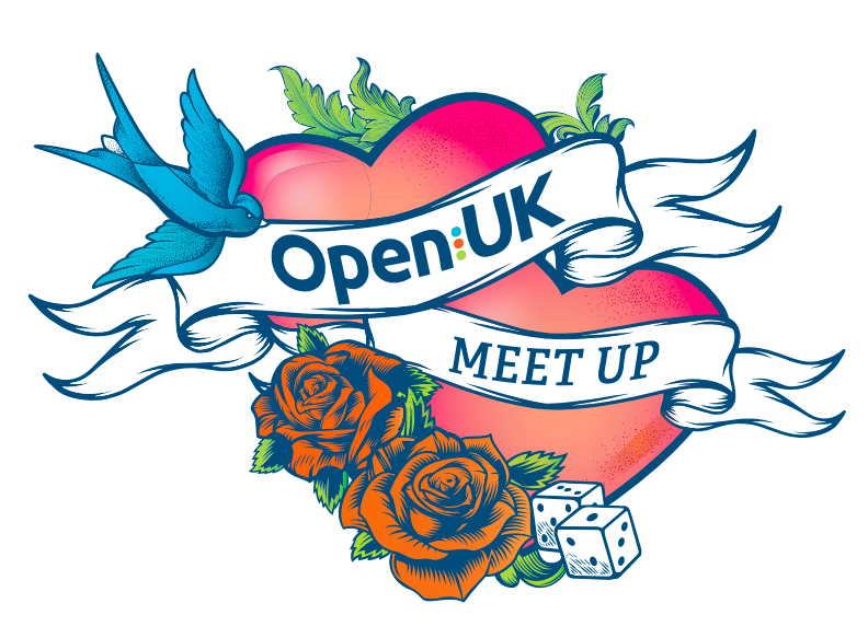 OpenUK Meetup logo. Heart in a tattoo style with a banner across it reading OpenUK Meetup